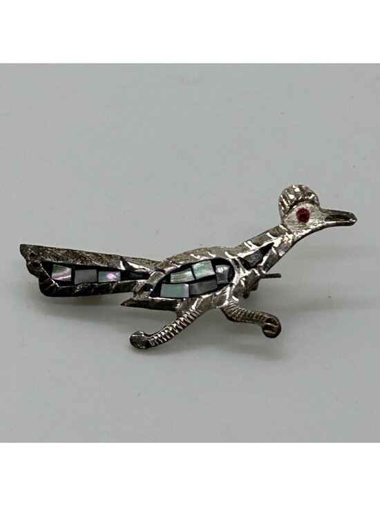Heco En Mexico Jewelry - Vintage Heco En Mexico Sterling Silver 925 Abalone Shell Roadrunner Bird Brooch